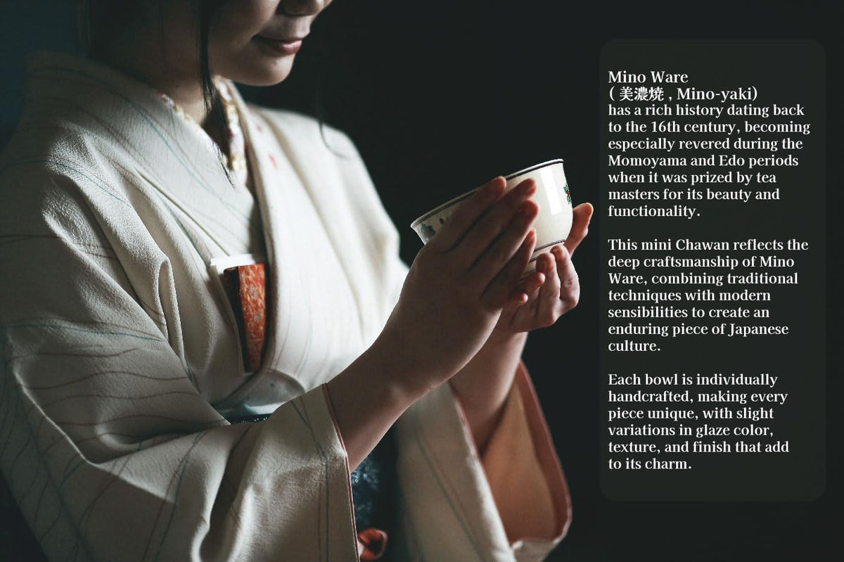Japanese Traditional Mino Ware Handcrafted Mini Matcha Chawan Tea Bowl Cup Set With Chasen Bamboo Tea Whisk Ceremony Tableware Pottery (Tenmoku Ume)