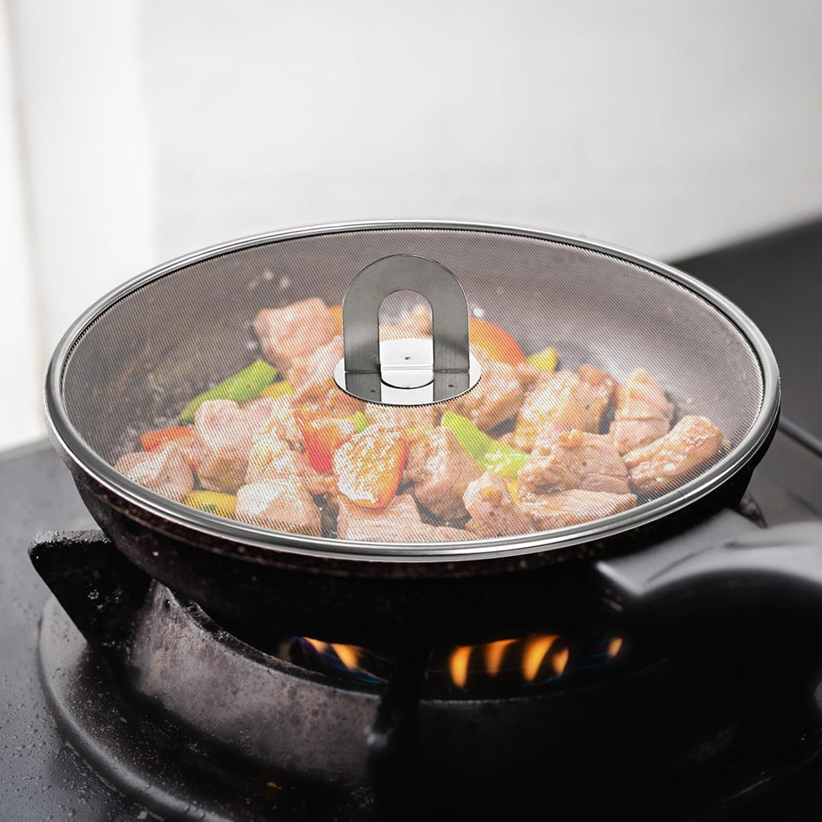 Splatter Screen for Cooking - Stainless Steel Grease Splatter Guard for Frying Pan with Foldable Knob, As a Strainer Set of 3(10", 11.5", 13"), Dishwasher Safe