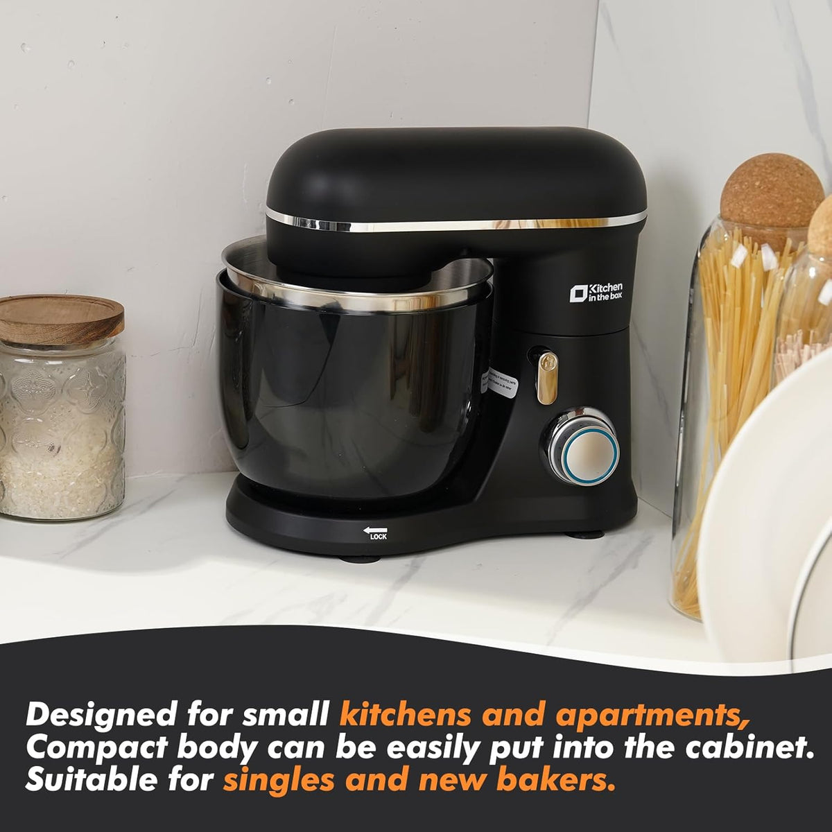 Kitchen in the Box Stand Mixer, 3.5QT Two Bowls Small Kitchen Electric Mixer, 10-Speed Portable Lightweight Matte Finish with Egg Whisk, Dough Hook, Beater (Onyx Black, 3.5QT)