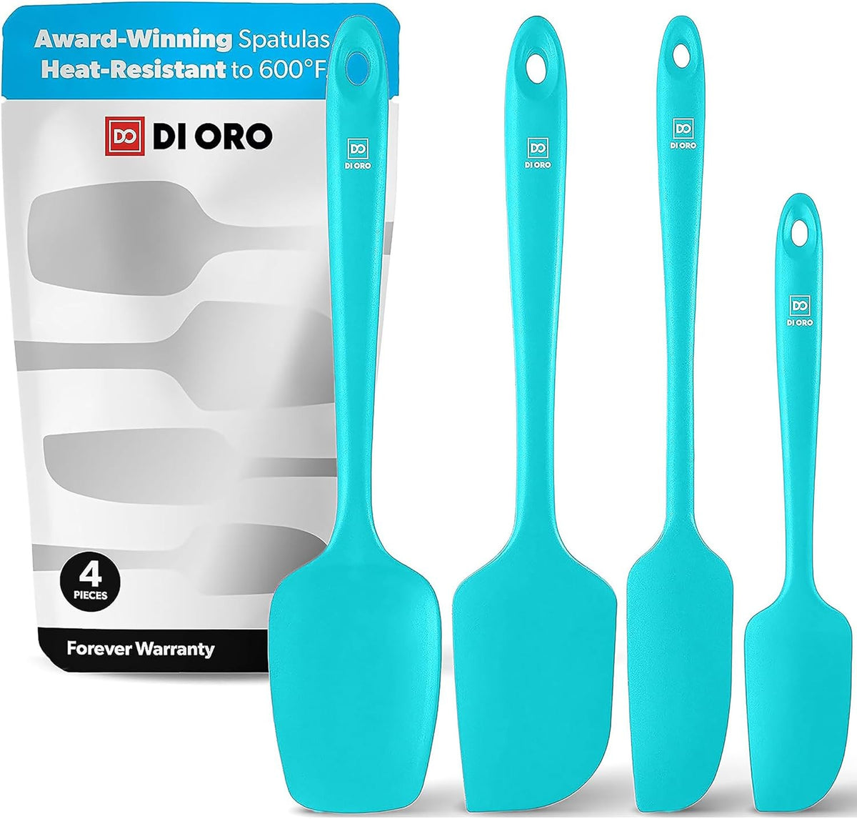 DI ORO Silicone Spatula Set - Rubber Kitchen Spatulas for Baking, Cooking, & Mixing - 600°F Heat-Resistant & BPA Free Silicone Scraper Spatulas for Nonstick Cookware - Dishwasher Safe (4pc, Teal)
