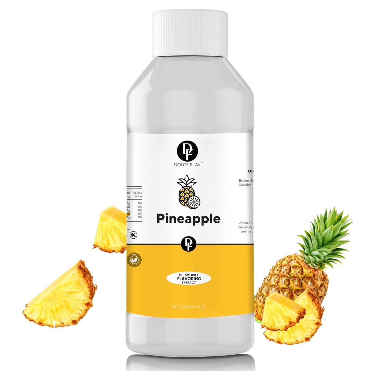 Dolce Flav Pineapple Extract – 8 Ounce Oil-Soluble Kosher Kosher, Sugar-Free, Concentrated Tropical Flavor for Candy, Chocolates & Desserts, Includes Measured Dropper