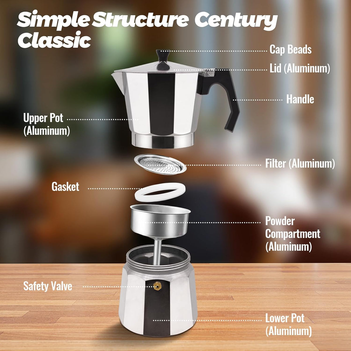 3 Cup Aluminum Moka Pot Classic Stovetop Espresso Coffee Maker 150ml 5oz Coffeemaker Percolator Mocha Pot Greca Coffee Maker Cafe Makers for Italian and Cuban Café Brewing Silver
