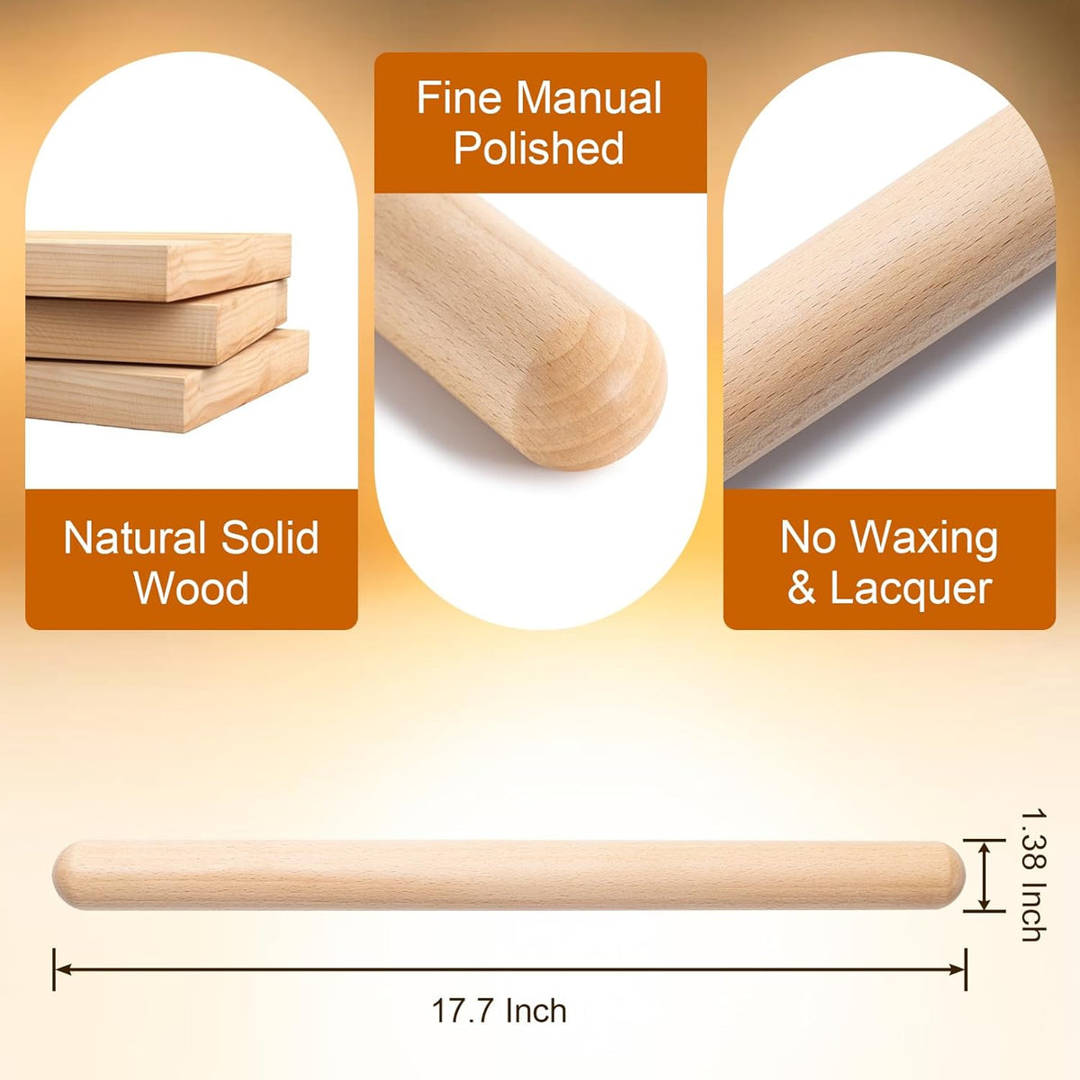 AISOSO French Rolling Pin, 17.7 Inches Wood Rolling Pins for Baking, Extra Long Classic Wooden Dough Roller for Fondant Pizza Pie Crust Cookie Pastry, Kitchen Baking Essentials, Light Yellow