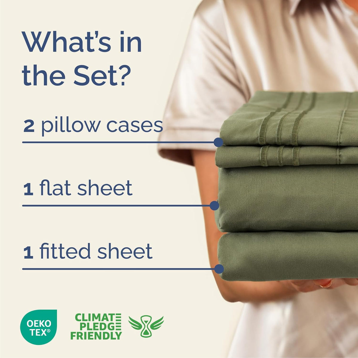 Cal King Size 4 Piece Sheet Set - Comfy Breathable & Cooling Bed Sheets Set - Hotel Luxury Bedding for Women, Men, Kids, Teens, Boys & Girls - Deep Pockets, Soft, Wrinkle Free - Oeko-Tex - Sage Green