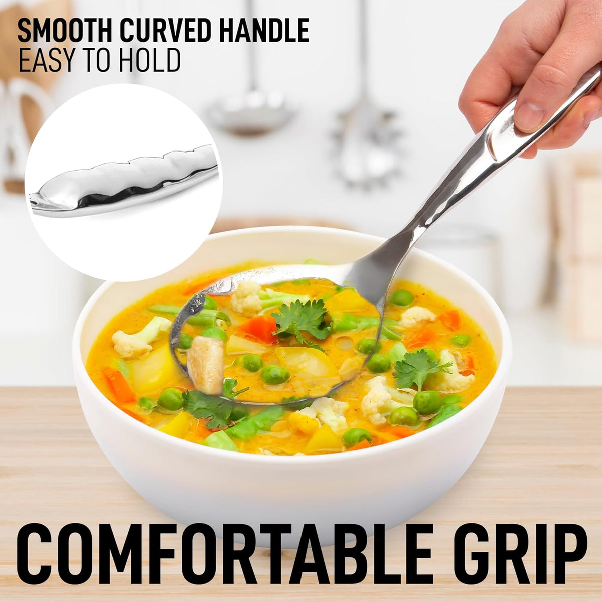 Zulay Kitchen Stainless Steel Serving Spoon - Large Cooking Spoon - Durable Premium Stainless Steel with Comfortable, Ergonomic Handle - Easy to Clean - Perfect for At Home Cooking & Buffets - 11.5”