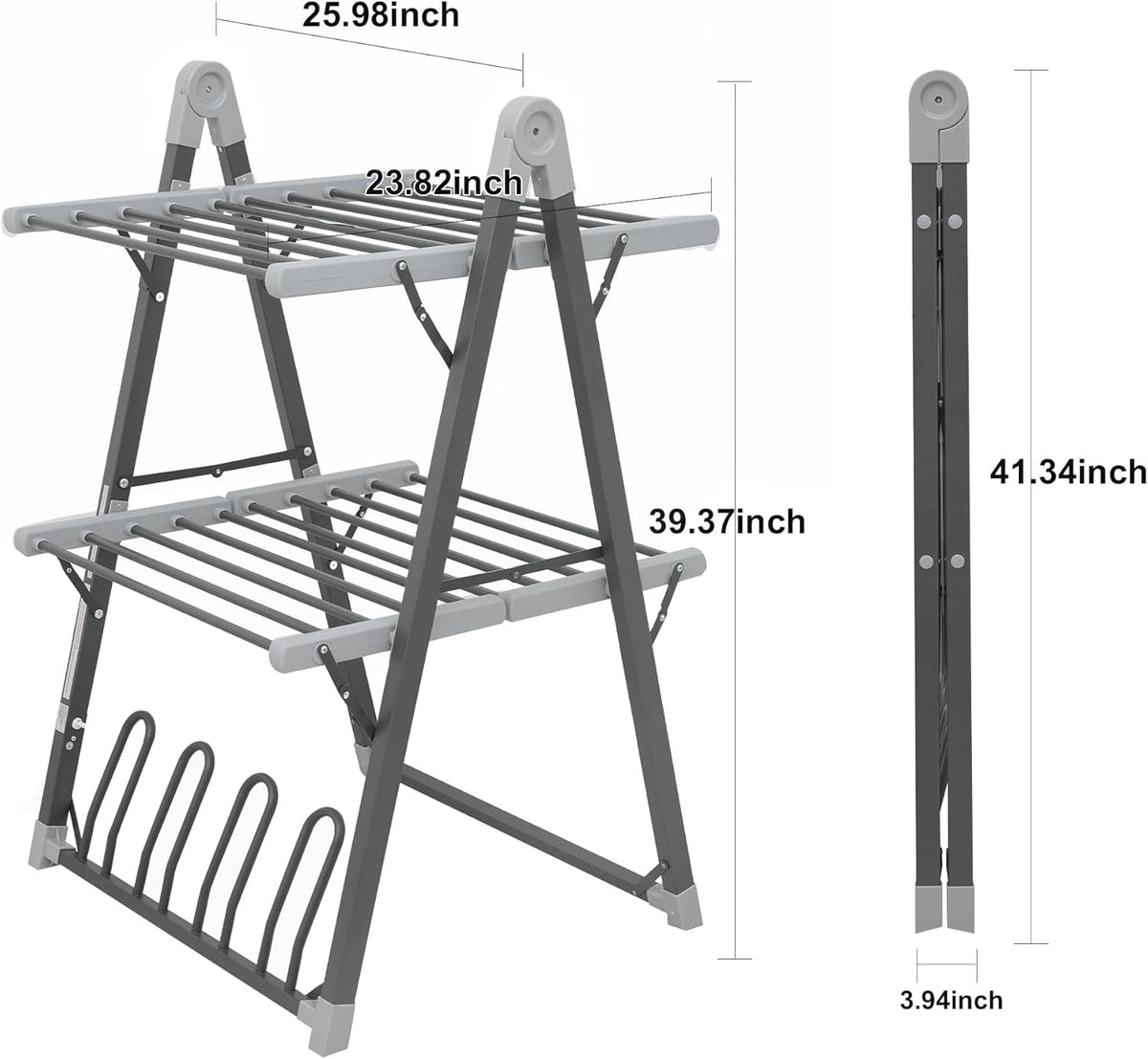 Electric Heated Clothes Drying Rack,Foldable Heated Garment Dryer with Timer Shut-Off Laundry Rack for Clothes Shoes Socks,Aluminum Alloy,Space Gray,Plug & Play,(39.37x25.98x23.82in)