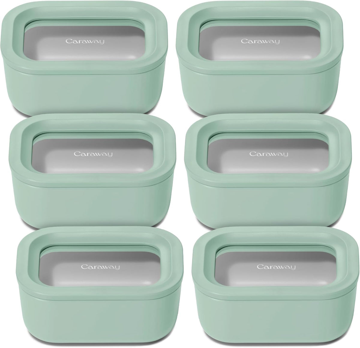 Caraway 6pc Glass Food Storage Set - 2.6 Cup Storage Containers For Food (6) - Non-Toxic Ceramic-Coated Glass - Air Release Technology - Compact & Stackable Design - Mist