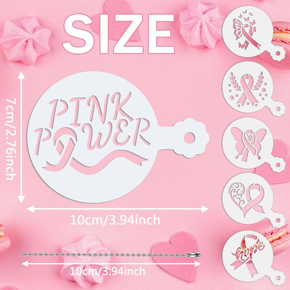 JULBEAR Breast Cancer Awareness Cookie Stencils, 36pcs Pink Ribbon Reusable Coffee Decoration Stencils Templates Tools for Cookies Baking Painting Dessert Decoration DIY Breast Cancer Awareness Party
