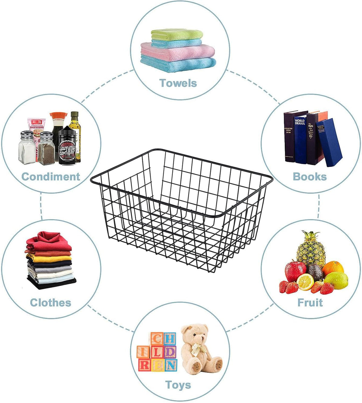 【Extra Large】Wire Kitchen Storage Basket 4 Packs,Perfect Pantry Organization Accessories Baskets,Laundry,Suitable for Countertop, Kitchen, Bedroom, Bathroom,Black
