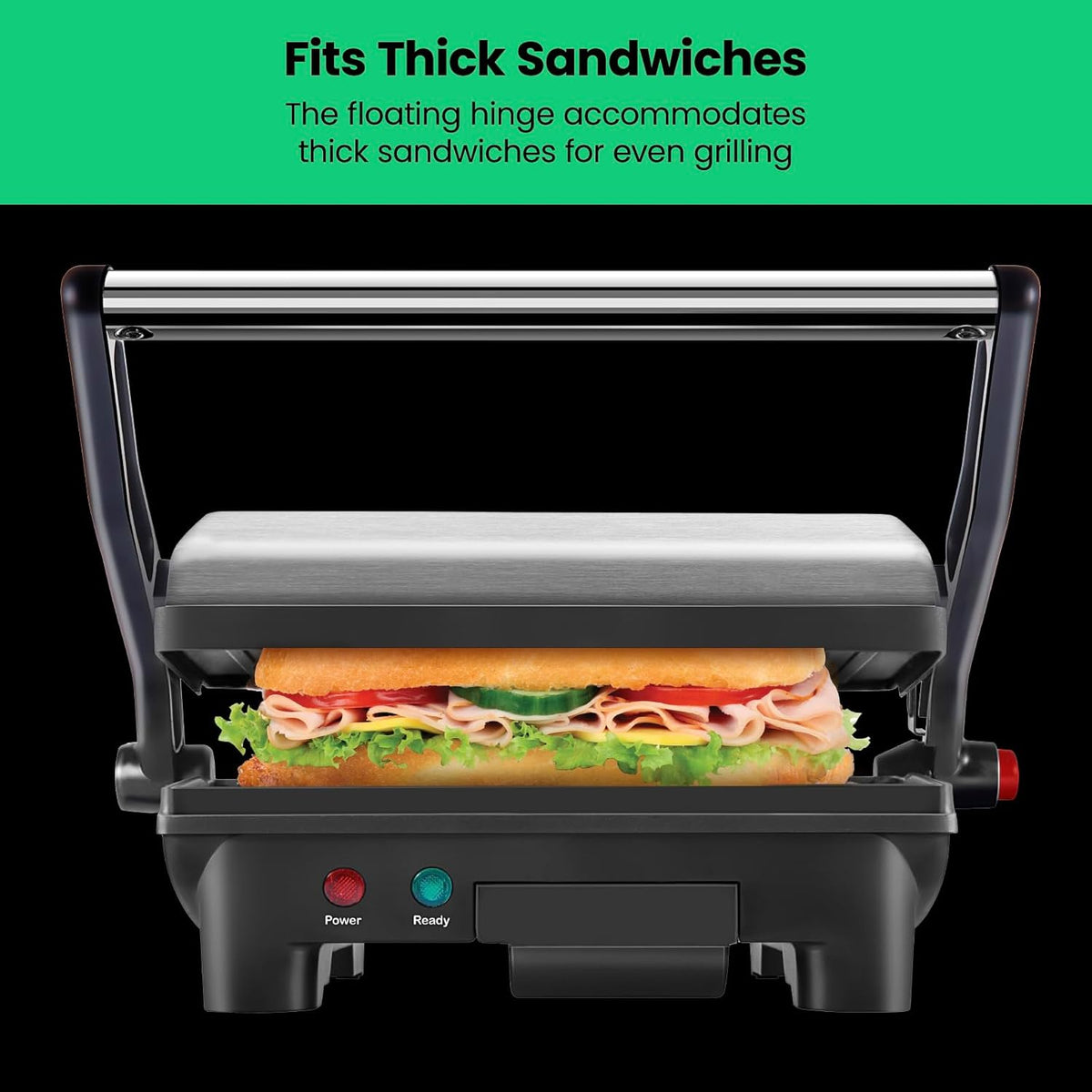 Chefman Electric Panini Press Grill and Gourmet Sandwich Maker w/ Non-Stick Coated Plates, Opens 180 Degrees to Fit Any Type or Size Food, Dishwasher Safe Removable Drip Tray, Stainless Steel/Black