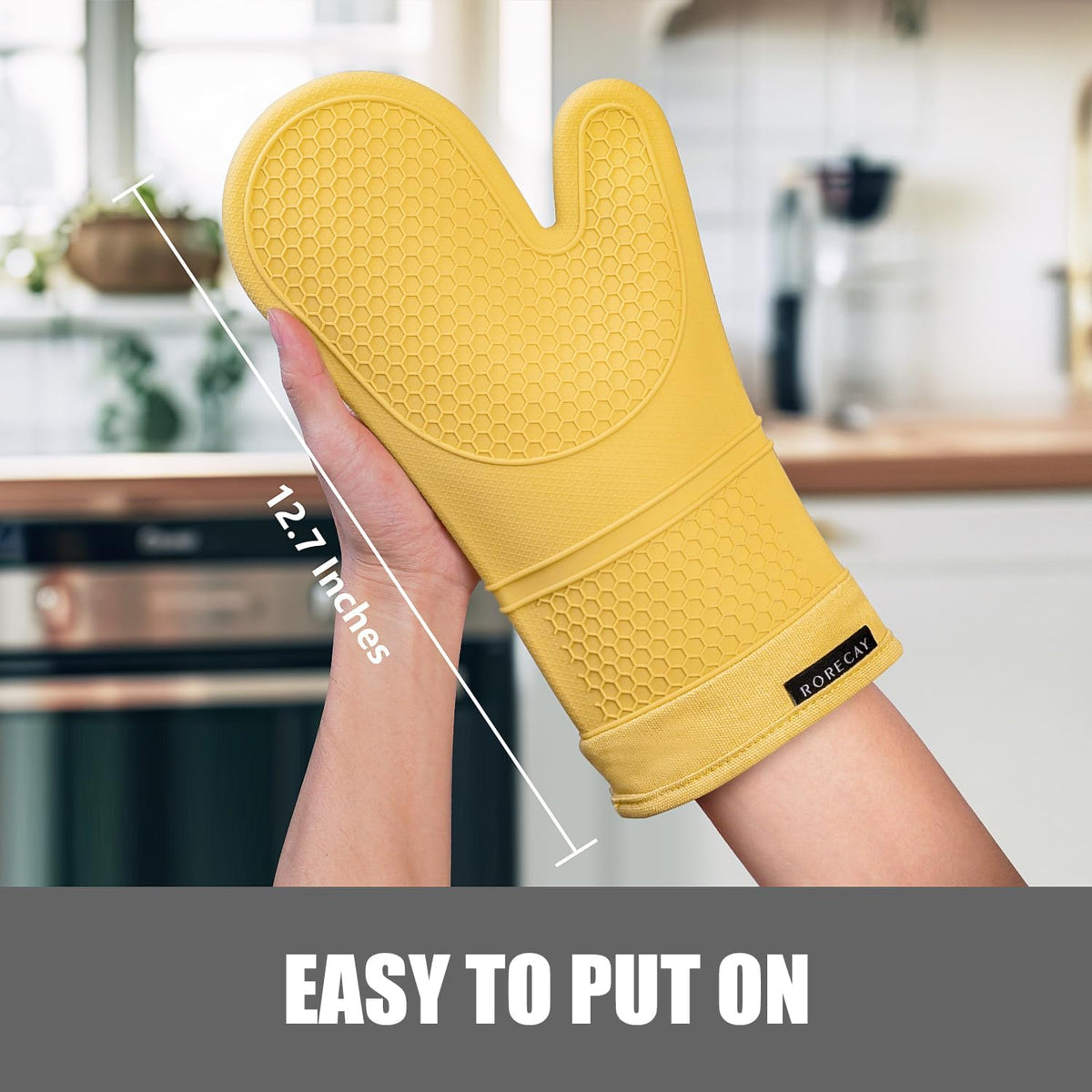 Rorecay Oven Mitts and Pot Holders Sets 6pcs, Extra Long Kitchen Silicone Oven Gloves Heat Resistant 500 Degrees Non-Slip Potholders Hot Pads for Baking Cooking, Quilted Liner, Samoan Sun