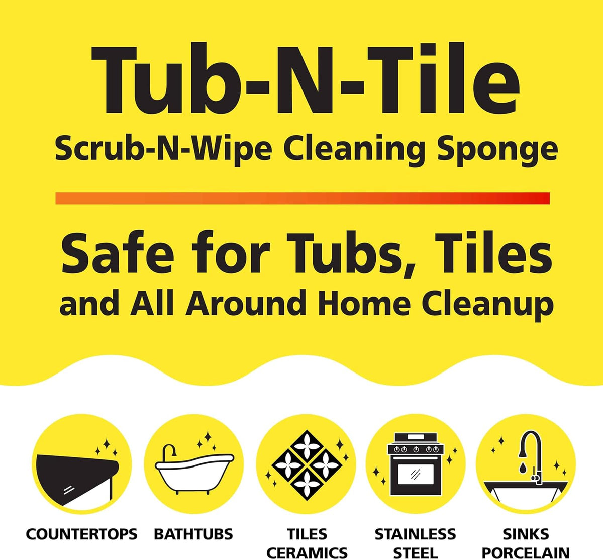 Tub-N-Tile by Tuff-Scrub, Large, 6-Pack, Microfiber, Scrub-N-Wipe Pad, Multi-Surface, Non-Scratch, Dual-Sided, Scrubber for Tubs, Tiles, Sinks – Machine Washable, Durable Kitchen Sponge