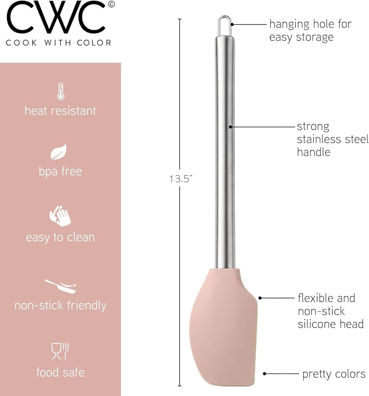COOK WITH COLOR Silicone Cooking Utensils, Kitchen Utensil Set, Easy to Clean Silicone Kitchen Utensils, Cooking Utensils for Nonstick Cookware, Kitchen Gadgets Set, 10 Pieces, Rose