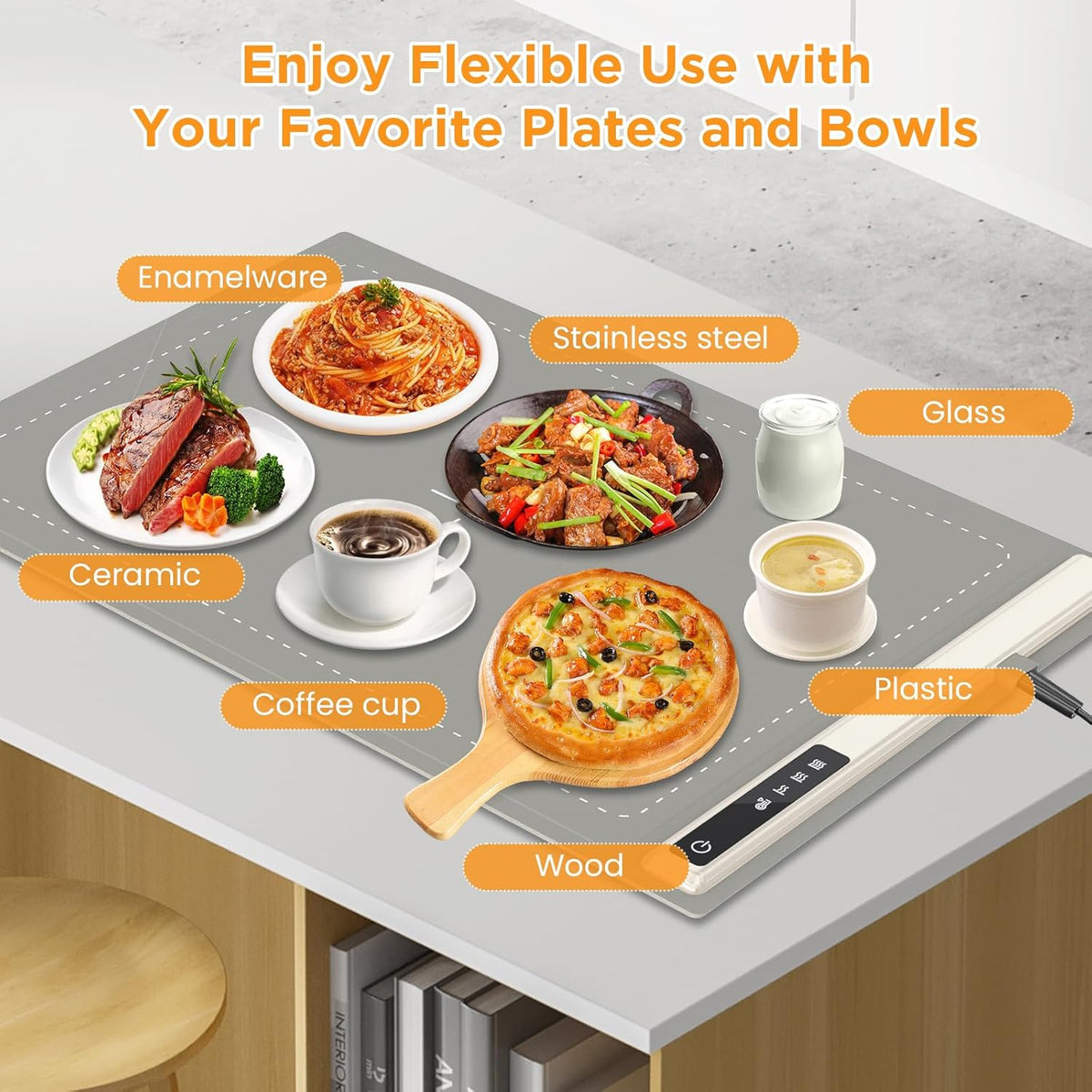Electric Warming Tray with Adjustable Temperature-Portable Warming Mat for Food,Roll Up Silicone Food Warmer for Parties with 3 Temperature Settings,Versatile Food Warmers for Parties Buffet (Grey)