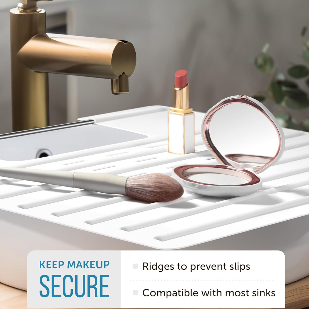 Maplefield Bathroom Sink Cover & Silicone Makeup Mat - White, 22 x 2 x 2 In - Heat Resistant to 400°F - Foldable Roll-Up Design with Raised Ridges - Space-Saving Countertop Mat