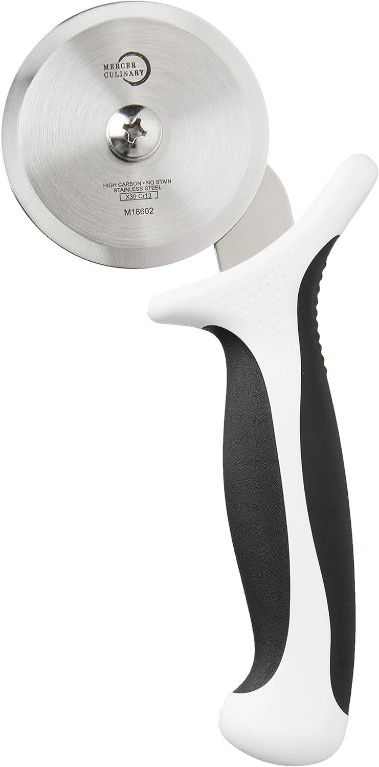 Mercer Culinary Millennia Pizza Cutter with White Handle, 2-3/4 Inch Wheel, Stainless Steel