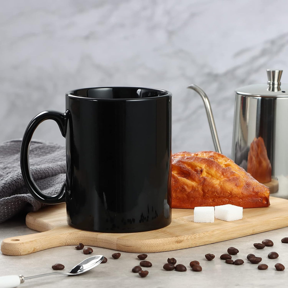 Large Coffee Mugs, 22 OZ(650ml) Extra Coffee Mug Set of 2, Smooth Ceramic Boss Cups, Big Capacity and Large Handle, for Dad Men, Black
