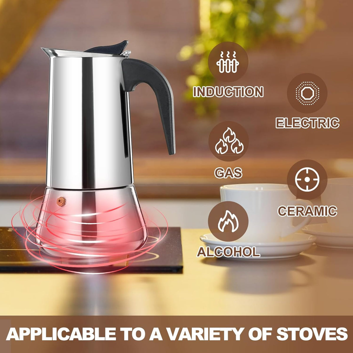 12 Cup Stovetop Espresso Maker Stainless Steel Moka Pot Stove Top Percolator Italian Coffee Makers Capable Mocha Greca Machine Cafe Classic Induction Cookers for Home and Camping 600ml 20oz