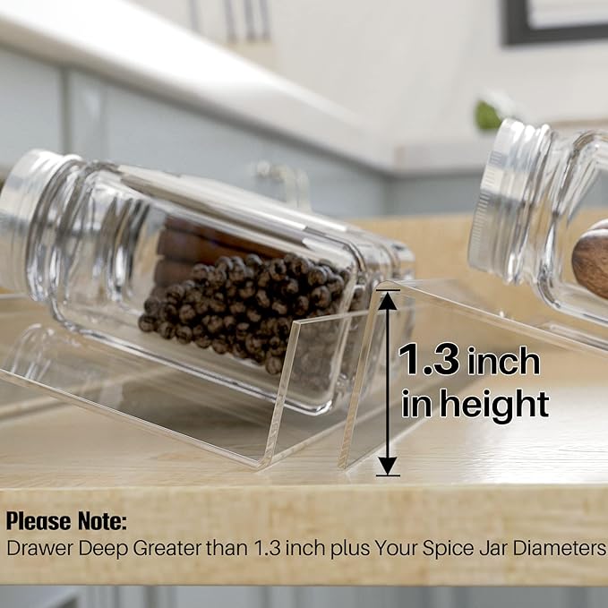 Antimbee Spice Drawer Organizer, 4 Tier- 4 Pack Acrylic Spice Rack Tray for Drawer, Expandable From 13" to 26" Kitchen Spice Rack Tray for Countertop Holds up 28 Spice Jars (Jars not Include)