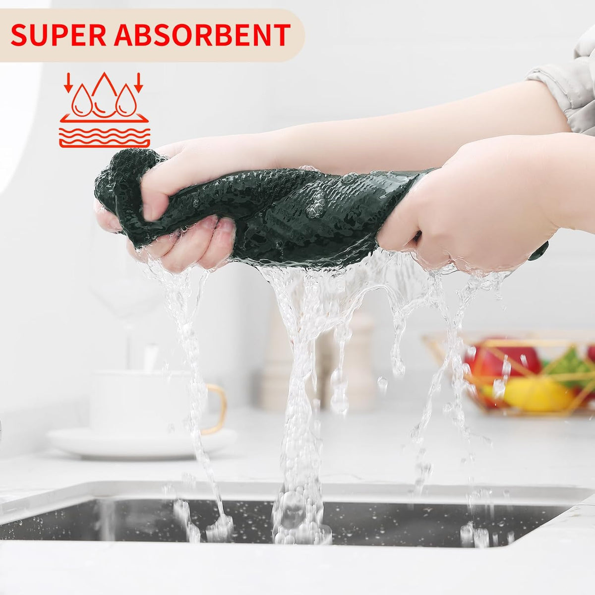 Kitinjoy 100% Cotton Waffle Weave Kitchen Towels, 8-Pack Super Soft and Absorbent Dish Towels for Drying Dishes, Kitchen Hand Towels, 13 in x 28 in, Blackish Green