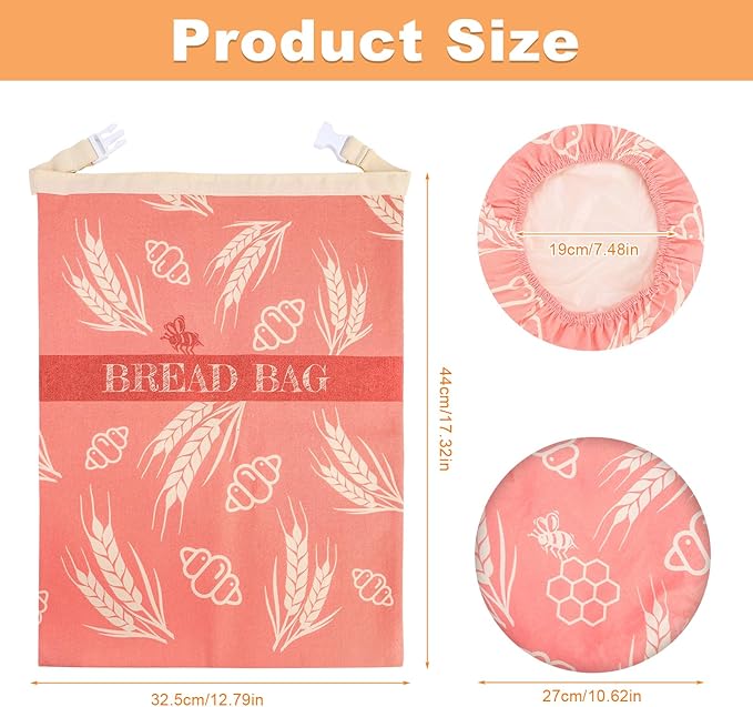 2 Pack Beeswax Bread Bags with 10'' Reusable Bowl Covers for Homemade Bread, Extra Large Reusable Beeswax Bags Set for Storage Sourdough,Large Capacity Breads Storage Bag to Keep Fresh (Pink)
