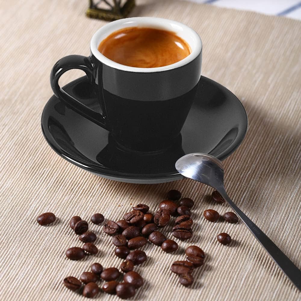 Porcelain Espresso Cup with Saucer, Espresso shot Cup, 80ml/2.7Oz, Black…