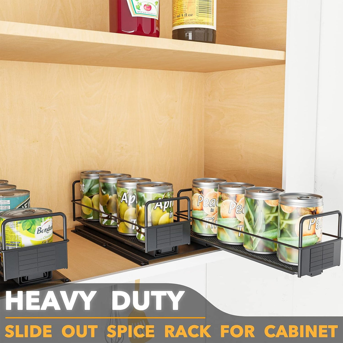 SpaceAid Pull Out Spice Rack Organizer for Cabinet, Heavy Duty Slide Out Seasoning Kitchen Organizer, Cabinet Organizer, with Labels, 7.7" W x10.8 D x4 H, 2 Drawers 1-Tier