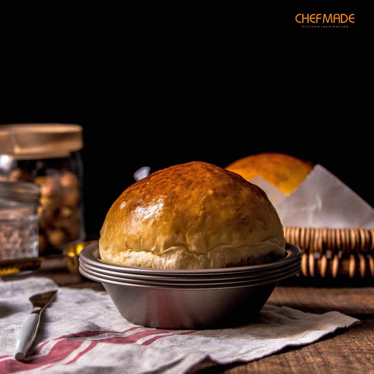 CHEFMADE Mini Pie Pan Set, 5-Inch 4Pcs Non-Stick Round Bread and Cake Bakeware for Oven and Instant Pot Baking (Champagne Gold)