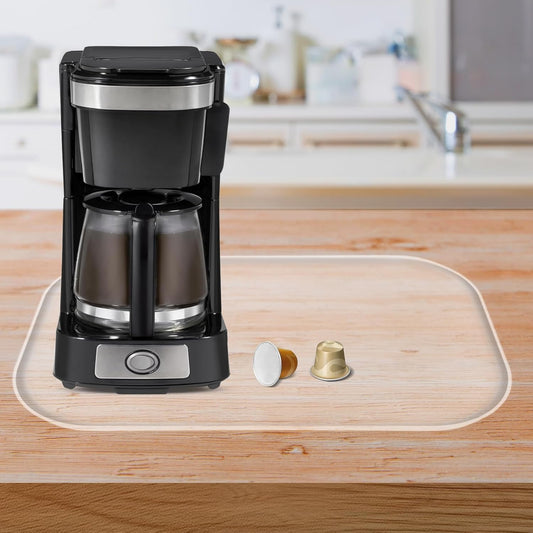 Silicone Coffee Maker Mat with Lip, 17.4'' x 10.6'' Heavy Duty Coffee Maker Mat for Countertops, Coffee Tray Fit Under Coffee Machine Appliance Automatic Machines Espresso Accessory, Translucent