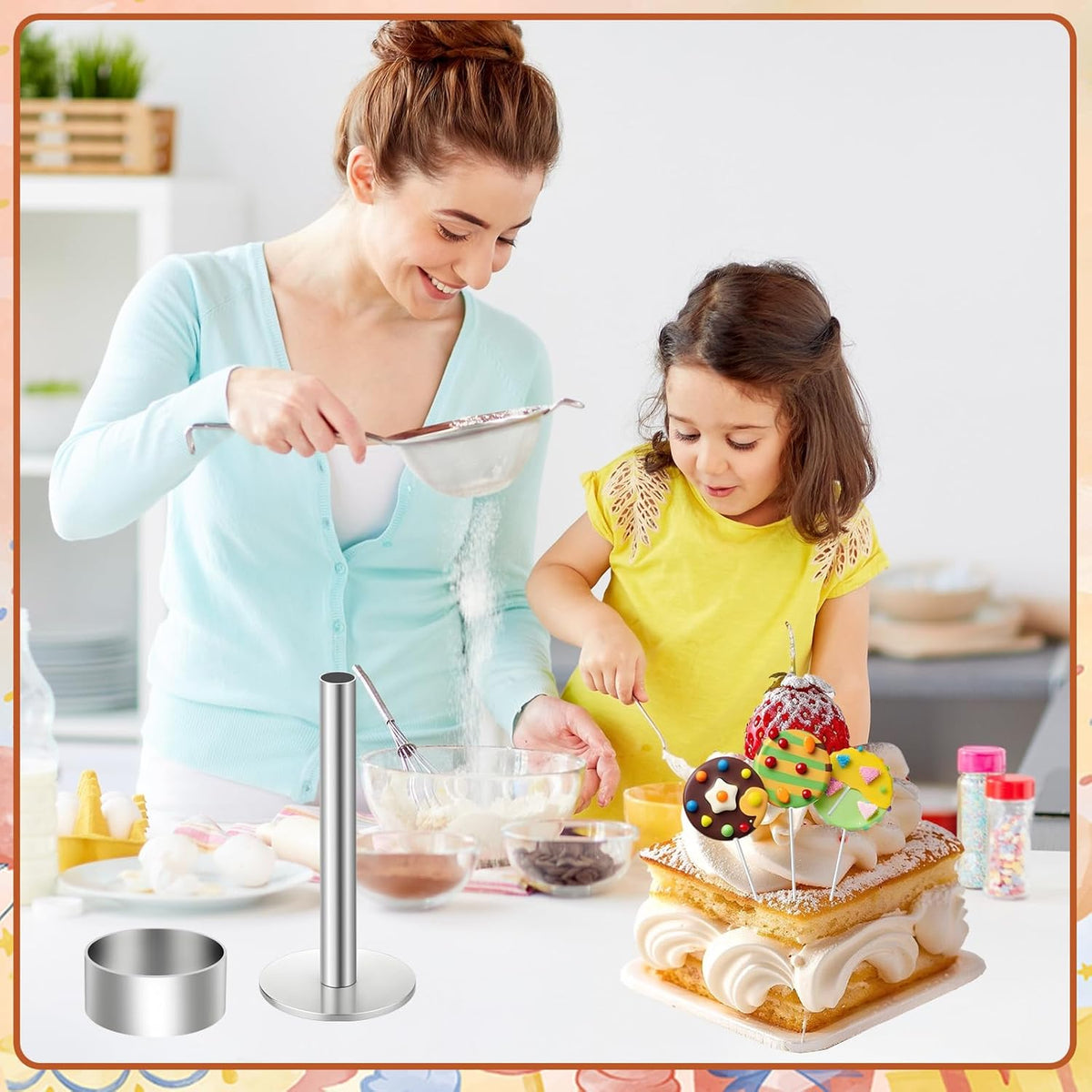 Cake Stick Mold Kit, Round Stick Cutter & Push Rod Cake Stick Maker, Mold Tool Supplies Kit Kitchen Baking Accessories Suitable for Bakery or Home Use to Make Lovely Desserts