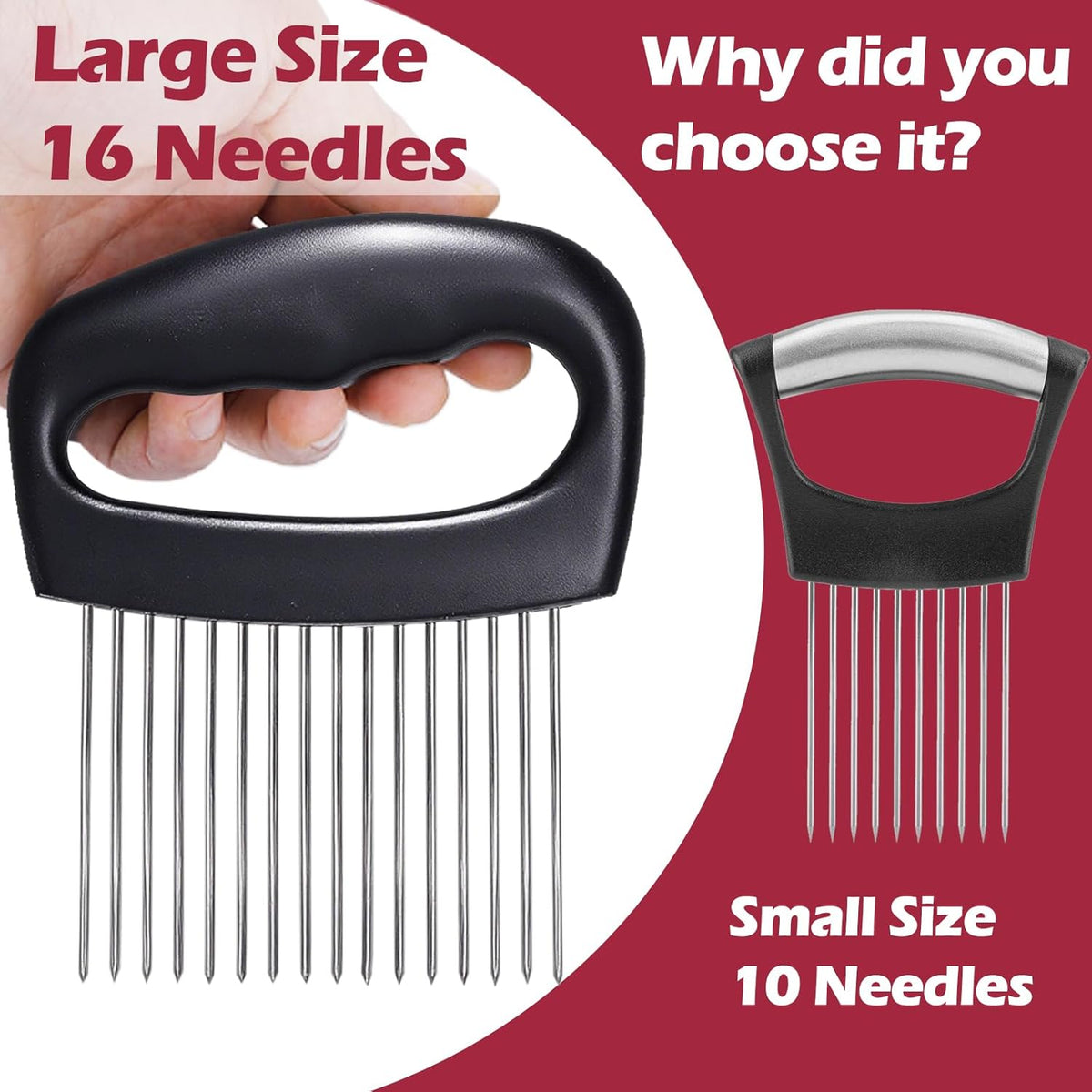 JAYVAR Extra-Large Onion Holder for Slicing, Onion Cutter Vegetable Chopper, Extra-Large Tomato Slicer with 16 Long Needles, Stainless Steel Tomato Potato Slicer, Meat Tenderizer, Food Slicing Guide