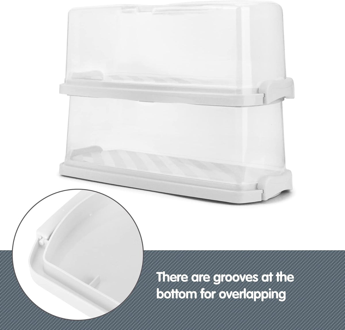 2-Pack Plastic Rectangular Bread Box with Clear Lid, Loaf Cake Keeper, Portable Bread Keeper Storage Container with Handle (White)