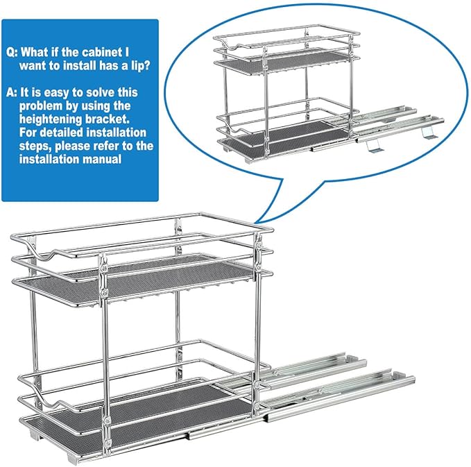 OCG 2 Tier Pull Out Spice Rack Organizer（6.3" W x 10.4" D） for Cabinet, Slide Out Seasoning Organizer Fits Spices, Sauces, Cans etc