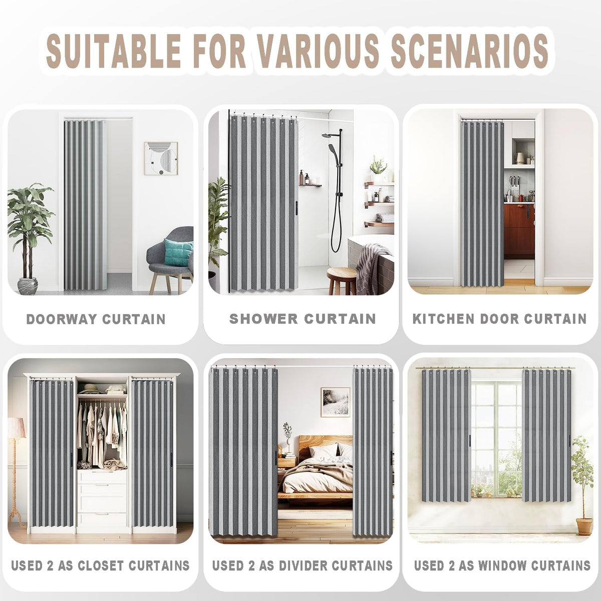 Vatge Door Way Privacy Curtain - Closet Curtain for Open Closet, Laundry Room Drapes for Doorway and Hanging Privacy Curtains Wall for Room Separation, 1 Panel with Tieback, W52 x L78, Grey