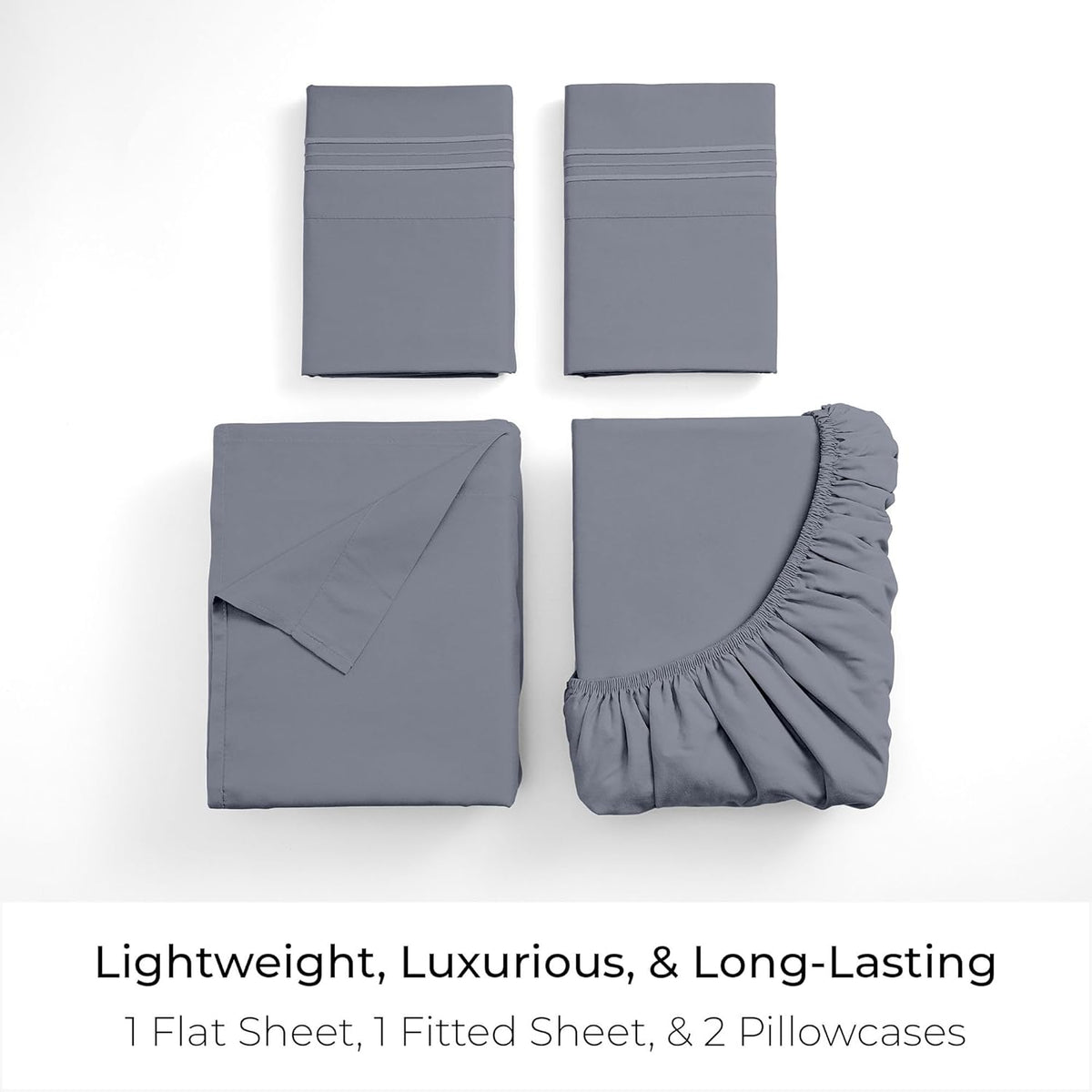 Mellanni King Sheets Set - 4 PC Iconic Collection Bedding - Hotel Luxury, Extra Soft, Cooling Bed Sheets - Wrinkle, Fade, Stain Resistant (King, Mineral Gray)