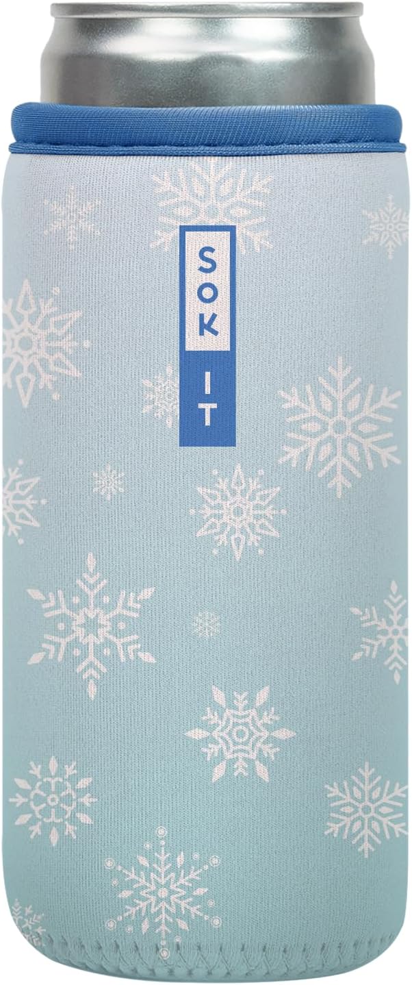 Sok It CanSok Sleeve for Beer & Soda Insulated Neoprene Cover (Let It Snow, 12oz Slim Can Sleeve)