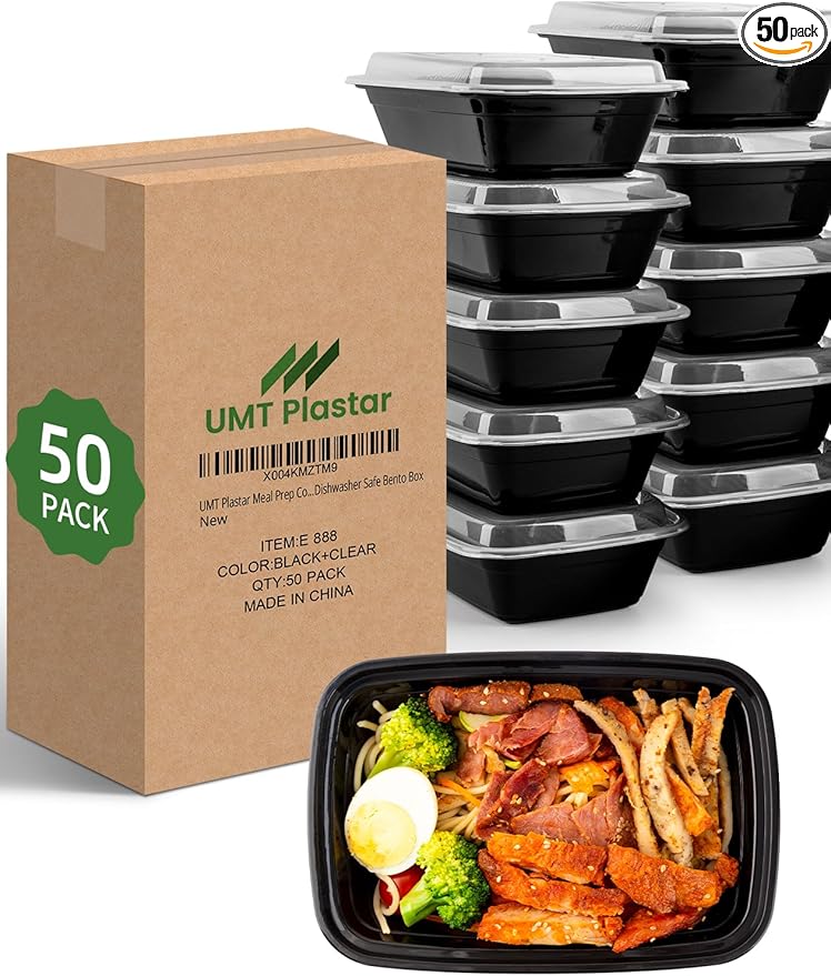 50 Pack Meal Prep Containers 32 oz – Reusable Plastic Food Storage with Lids, Leakproof, BPA-Free, Microwave Freezer Dishwasher Safe, To-Go Takeout Containers