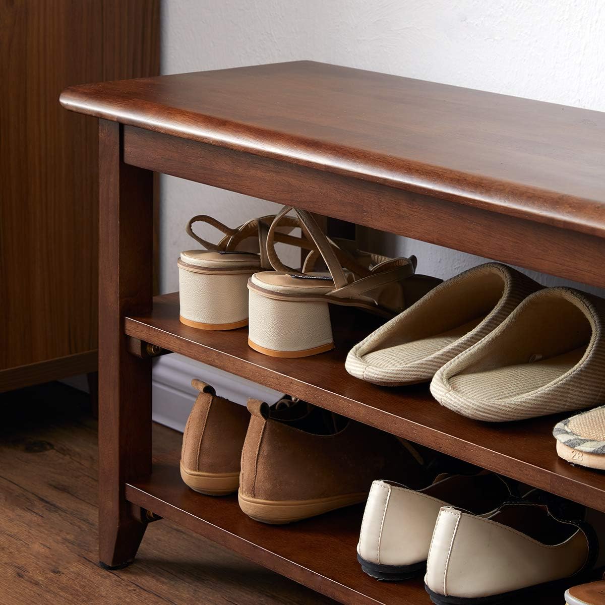 XKZG Storage Bench Wooden Shoe Rack Bench Rustic Solid Wood Entryway Bench (Brown,31.5")