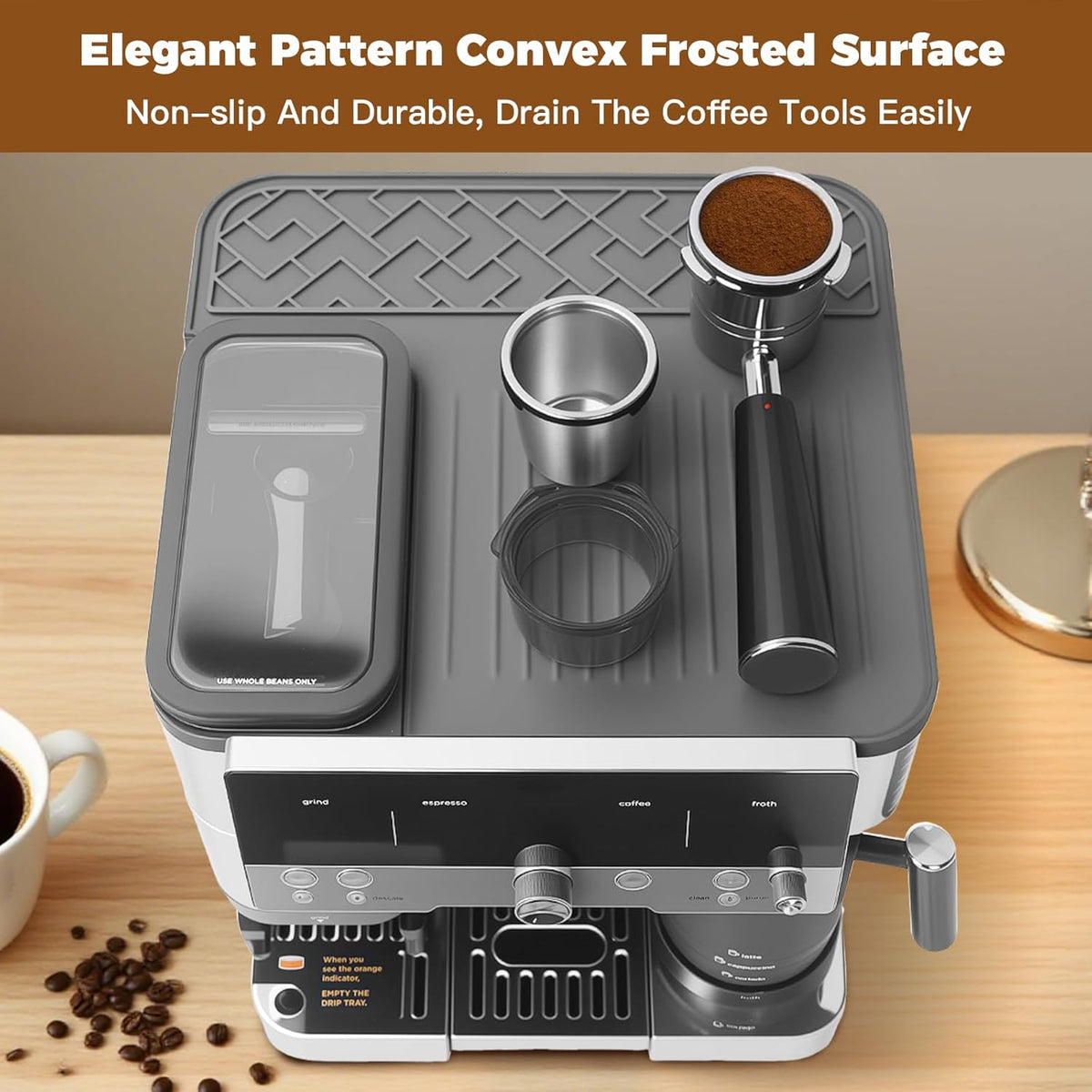 Top Mat for Ninja Luxe Cafe Espresso Machine ES601 – Protect Top Surface Food Grade Silicone Tamping Mat for Ninja luxe Cafe Accessories – Waterproof Non-Slip Espresso Tamper Mat Gray