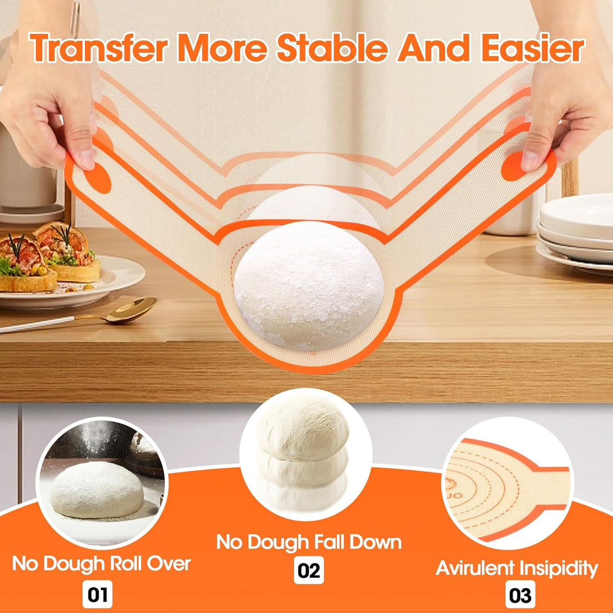 Silicone Bread Sling Dutch Oven，2 PCS Silicone Baking Mat Set，Non-Stick & Easy Clean Reusable Bread Mat With Extra Long Handles, Bread Baking Mat for Sourdough Transfer