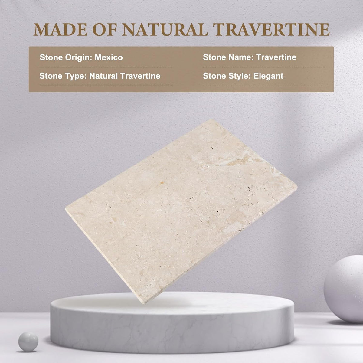 Koville Natural Travertine Marble Cutting Board for Kitchen Counter, 12" x 8" Real Stone Slab Marble Cheese Board for Home Decor, Stone Pastry Boards Bathroom Perfume Tray Candle Plate