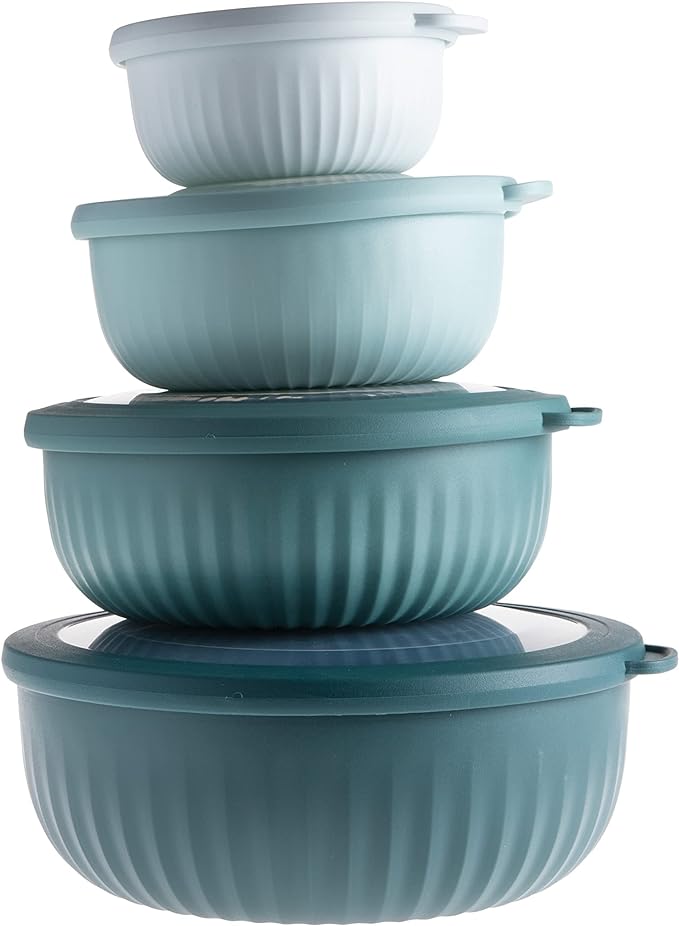 COOK WITH COLOR Prep Bowls with Lids- Wide and Deep Nesting Plastic Small Mixing Bowl Set with Lids, 8 Piece Set - Wide Bowls, Teal