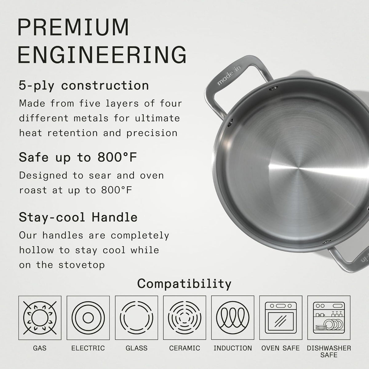 Made In Cookware - 6 Quart Stainless Steel Stock Pot With Lid - 5 Ply Stainless Clad - Professional Cookware - Crafted in Italy - Induction Compatible
