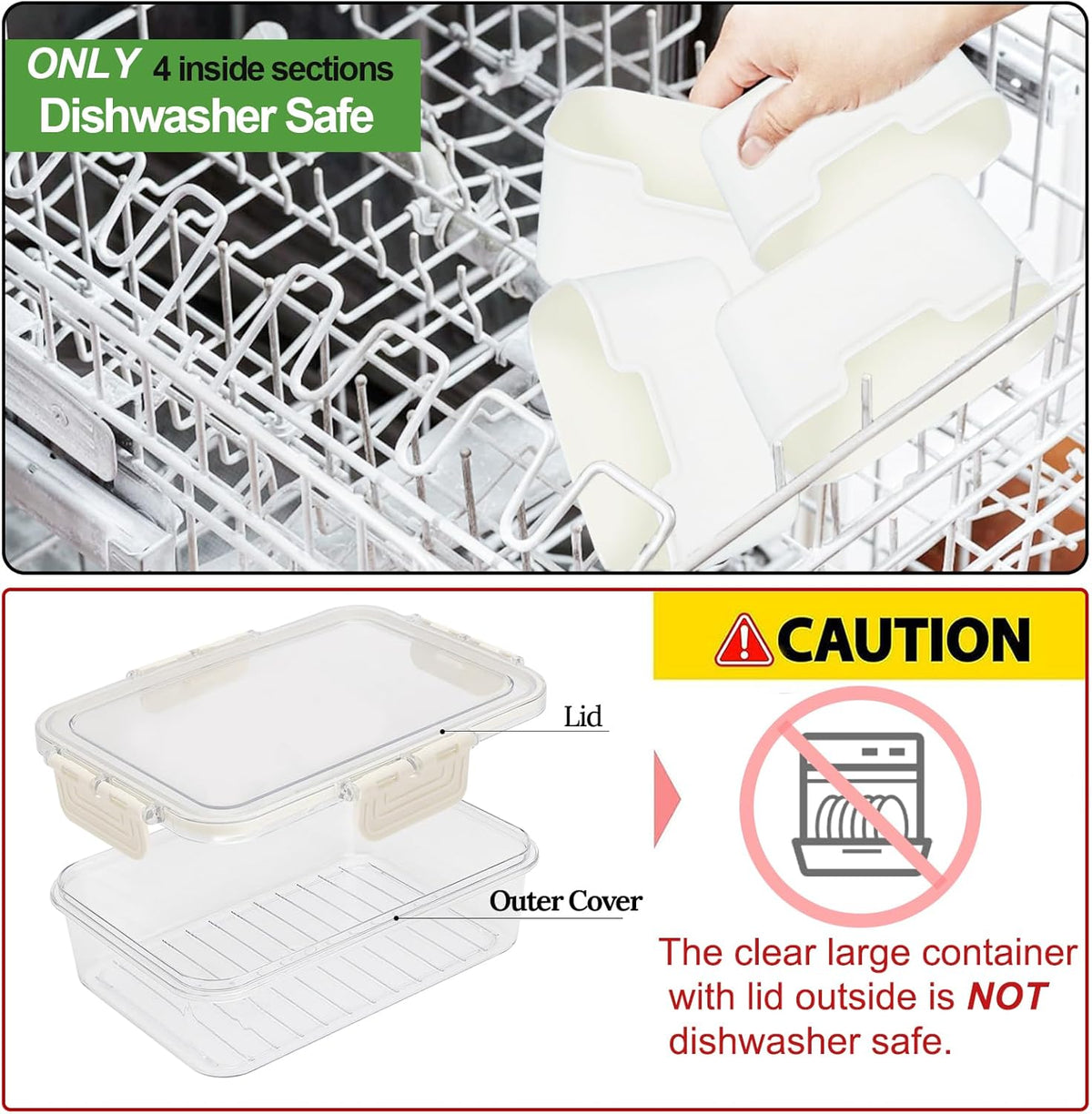 4 Compartment Snack Box Container Tray, Divided Serving Tray with Lid, Mini Small Snackle Box, Portable Charcuterie Container for Party, Picnic, Travel, Food Platter for Snack, Fruits, Veggies, 2 Pack
