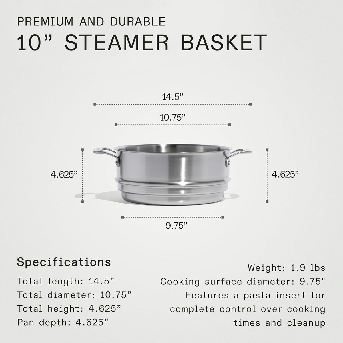 Made In Cookware - 10" Stainless Steel Steamer Insert - Pot Strainer - 8 Quart Compatible