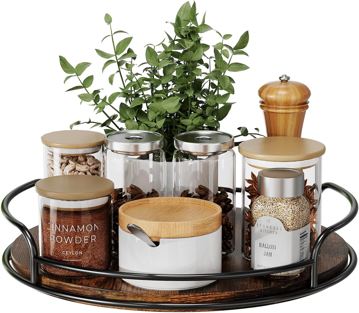 LAMU Lazy Susan Organizer, 9'' Lazy Susan Turntable for Cabinet, Table Top, Kitchen, Countertop, Bathroom, Pantry, Spice Organization, Wooden,1 Pack