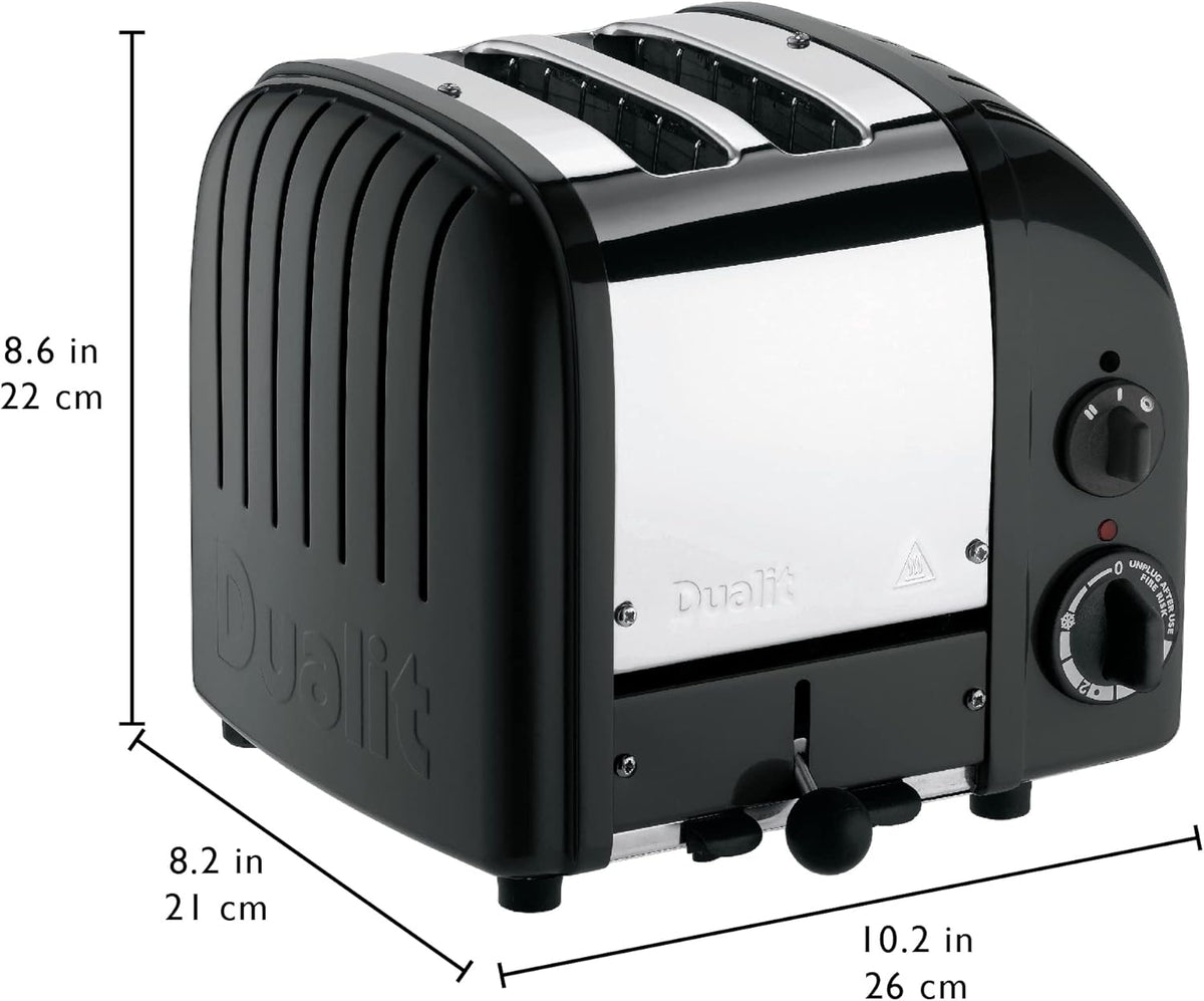 Dualit Classic 2 Slice NewGen Toaster - Stainless Steel - Hand Built in the UK - Replaceable ProHeat elements - Defrost Bread - Mechanical Timer - Matt Black Classic Toaster