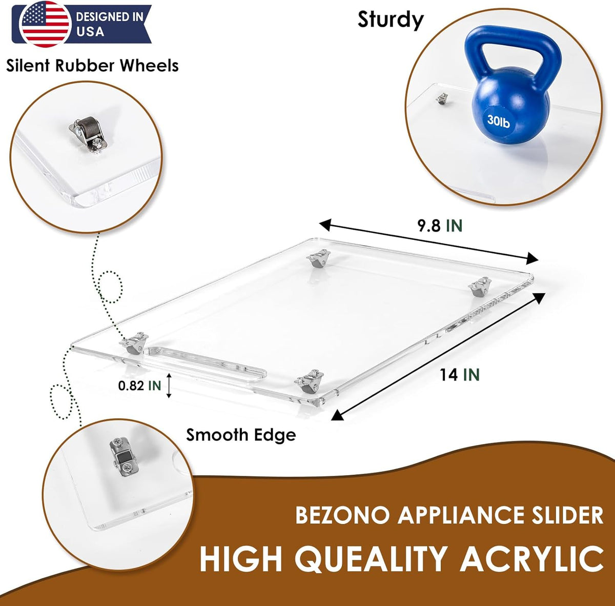 Appliance Sliders for Kitchen appliances Sliding Tray for Coffee Maker, Espresso Machines, Mixers Sturdy Kitchen Aid Sliders for Mixer - Duty Equipment with Rubber Wheels - 9.8" x 14" (Clear)
