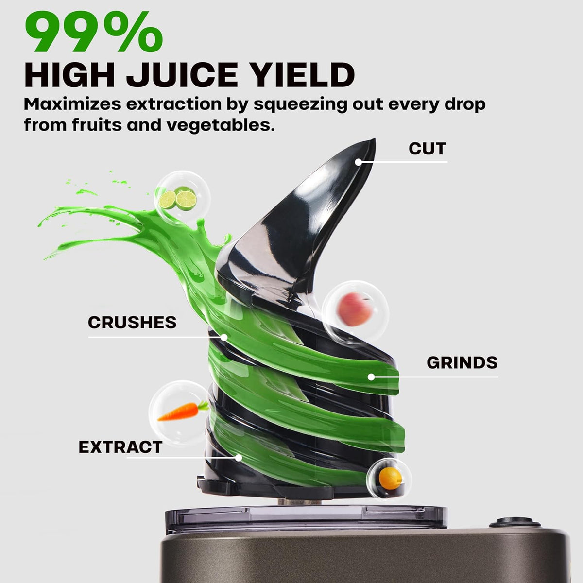 Cold Press Juicer, 5.4" Wide Feed Chute Juicer Machines for Vegetable and Fruit, Slow Masticating Juicer with AC Moter, Easy to Clean, AC-Grey