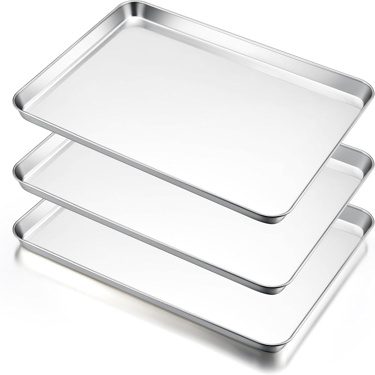 E-far Large Baking Sheets Set of 3, 20”x14” Stainless Steel Cookie Sheet Pans for Oven, Non Toxic Big Metal Baking Tray for Cake Cookies, Healthy & Rust Free, Mirror Finish & Dishwasher Safe